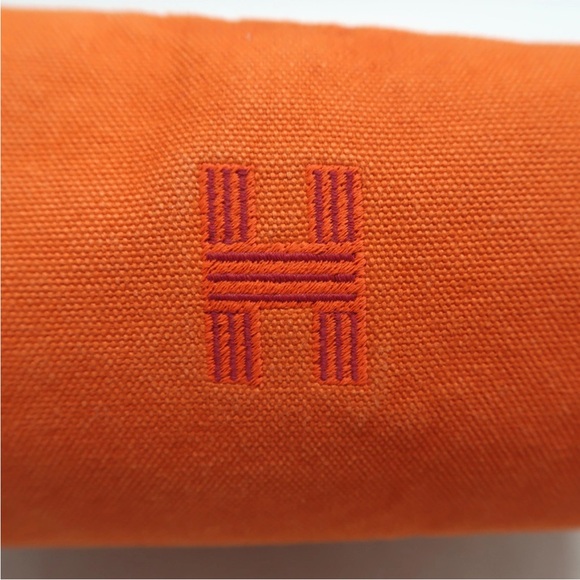 Hermes Orange Canvas Pouch with Red Embroidery - Picture 9 of 13
